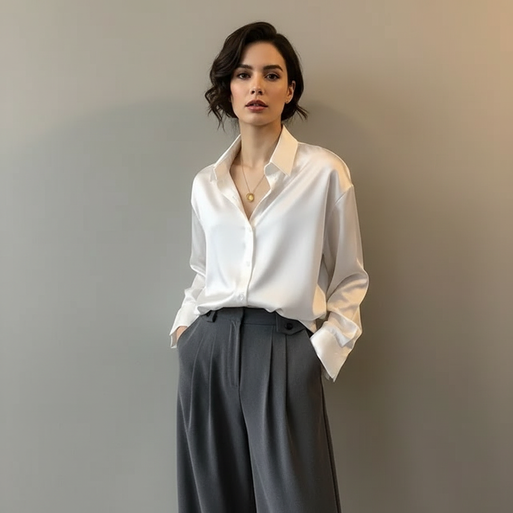 Elegante soepelvallende damesblouse met subtiele glans