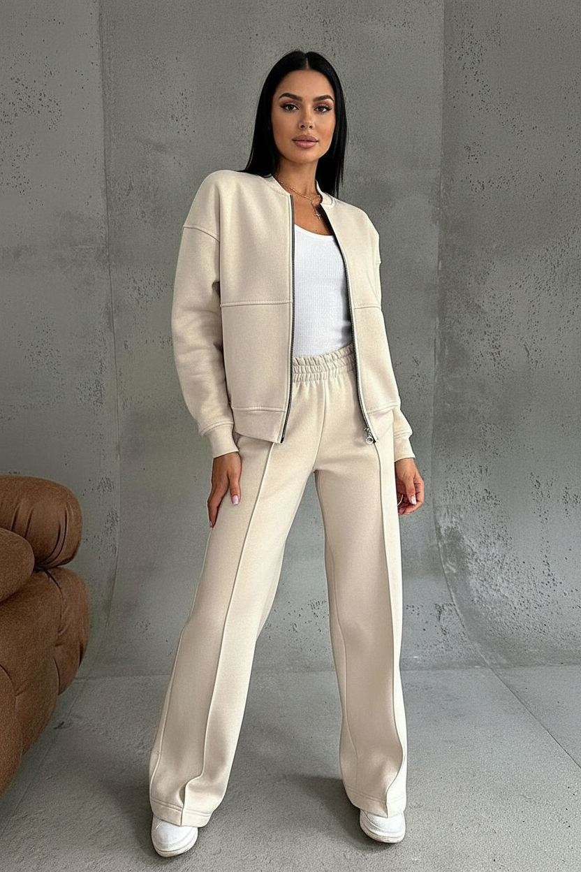 Elegante tweedelige dames loungeset met wijde broek