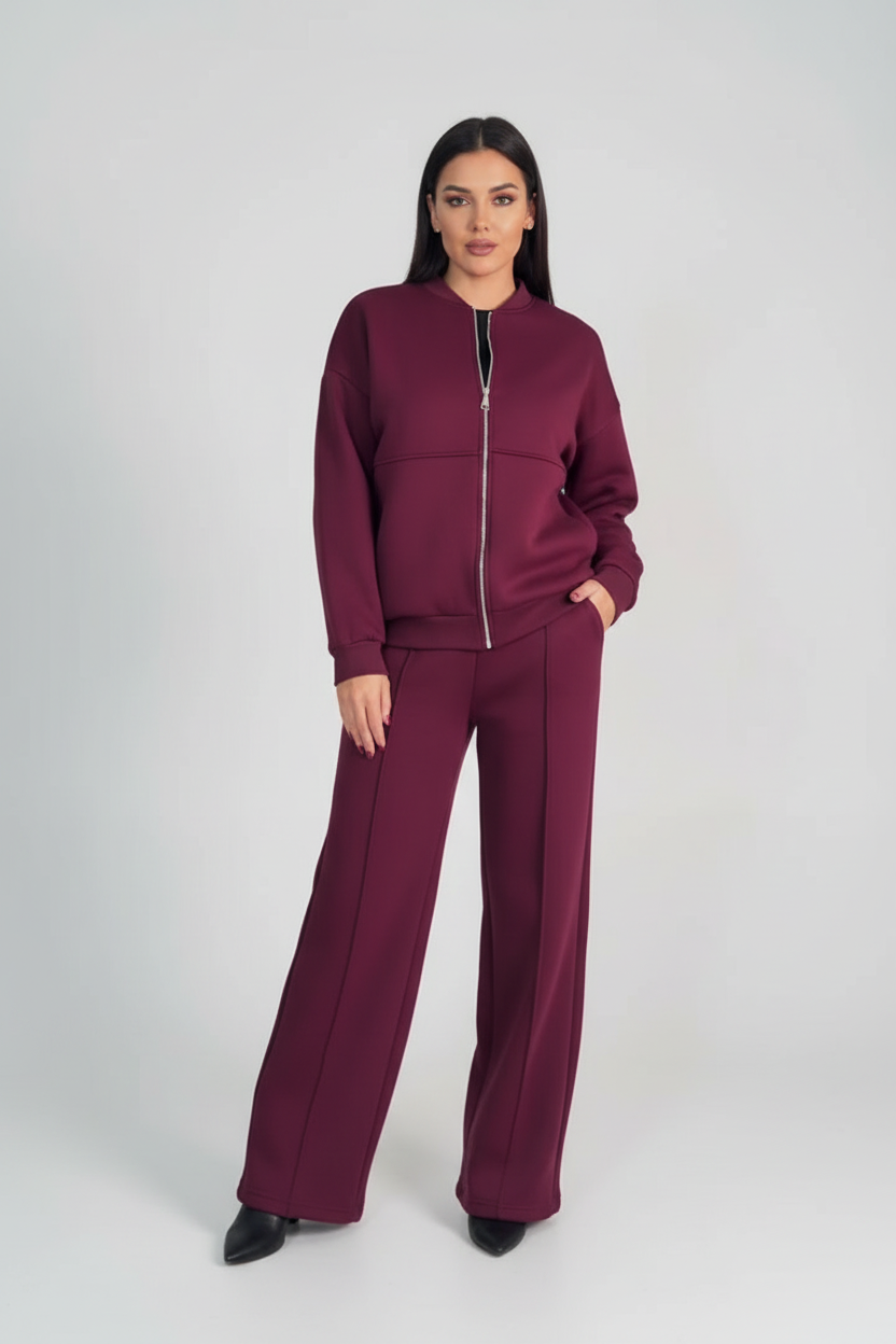 Elegante tweedelige dames loungeset met wijde broek