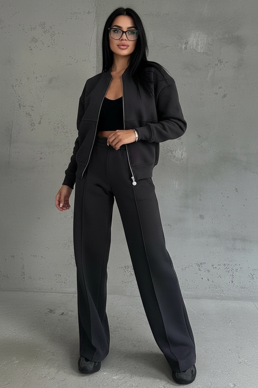 Elegante tweedelige dames loungeset met wijde broek