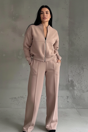 Elegante tweedelige dames loungeset met wijde broek