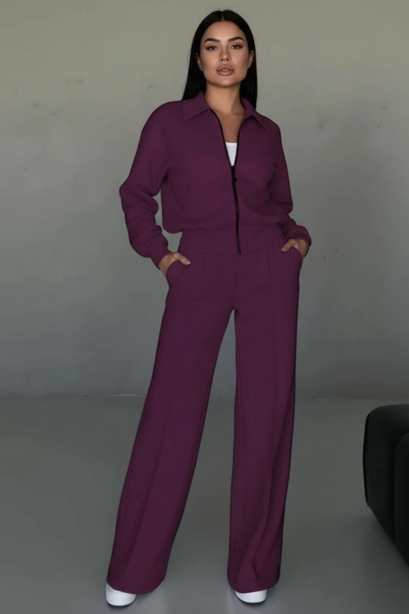 Elegante tweedelige dames loungeset met wijde broek