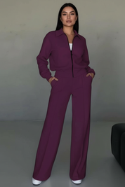 Elegante tweedelige dames loungeset met wijde broek