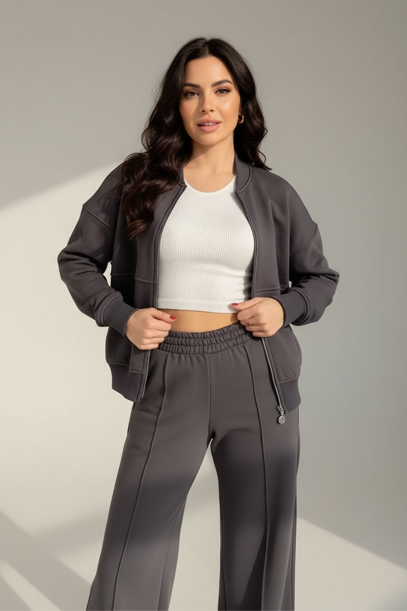 Elegante tweedelige dames loungeset met wijde broek