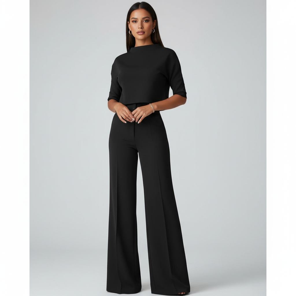 Elegant two-piece set with cropped top and wide-leg trousers