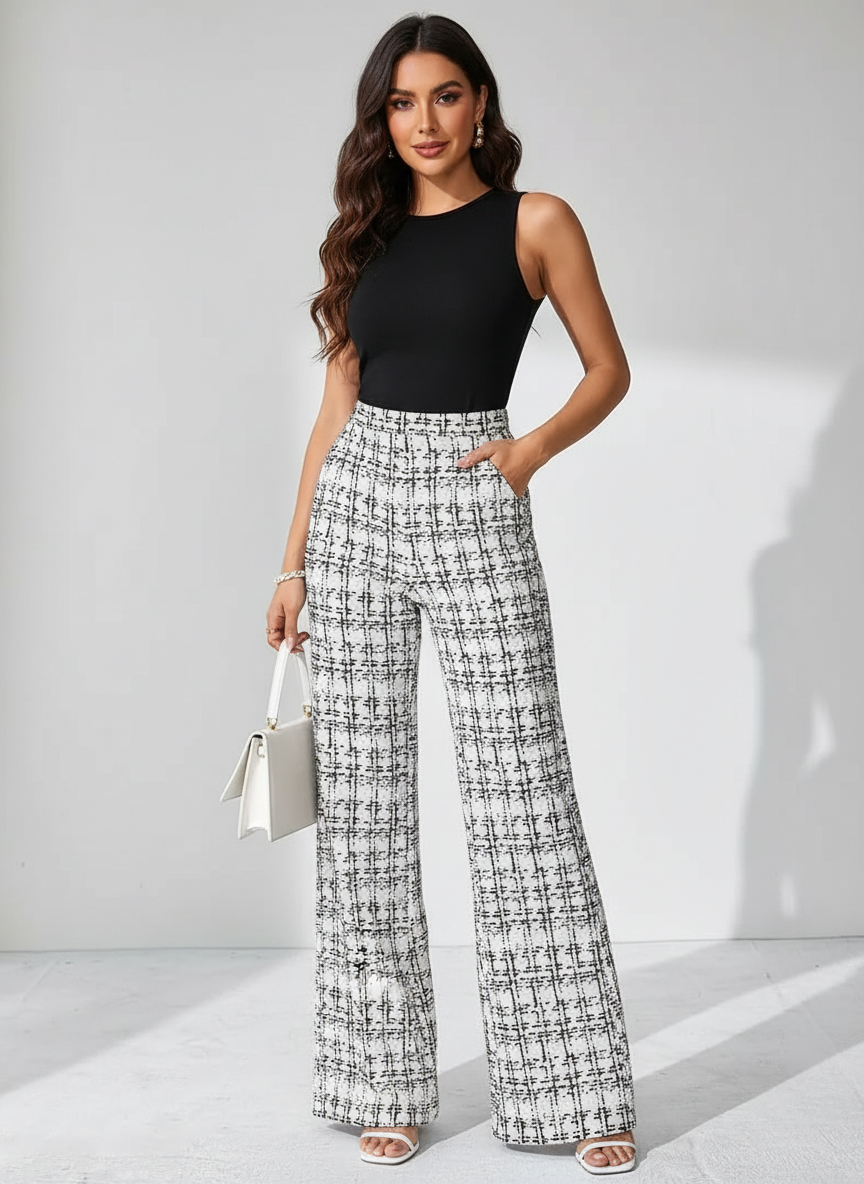 Elegante tweed flare dames pantalon – Olivia