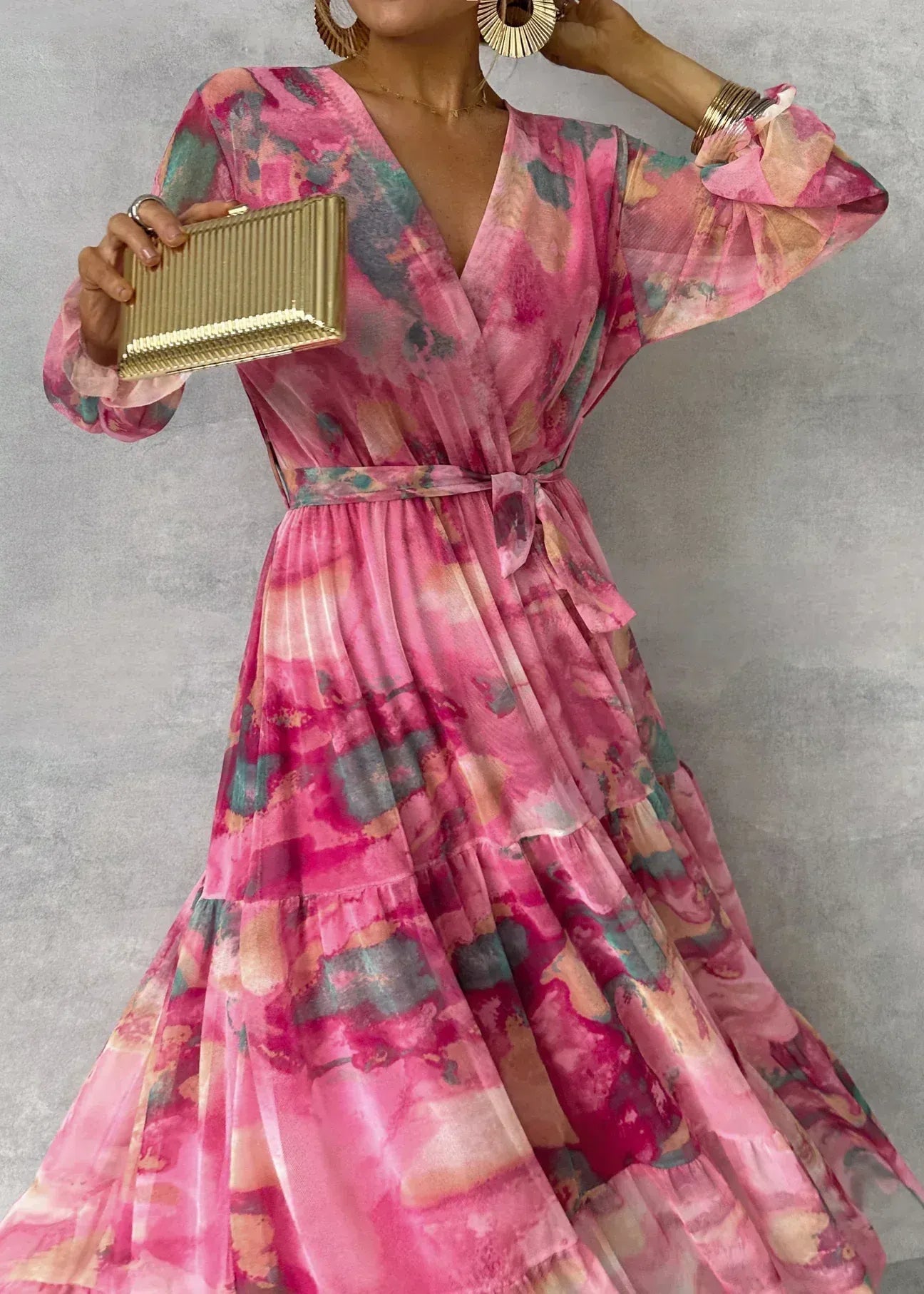 Elegante watercolor maxi jurk – Elara