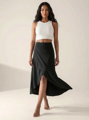 Elegante zwarte overslag midi rok – Solène
