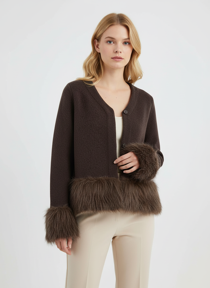 Faux fur trim jacket dames – Margot