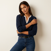 Fijne gebreide dames trui met kanten hals – Antonella