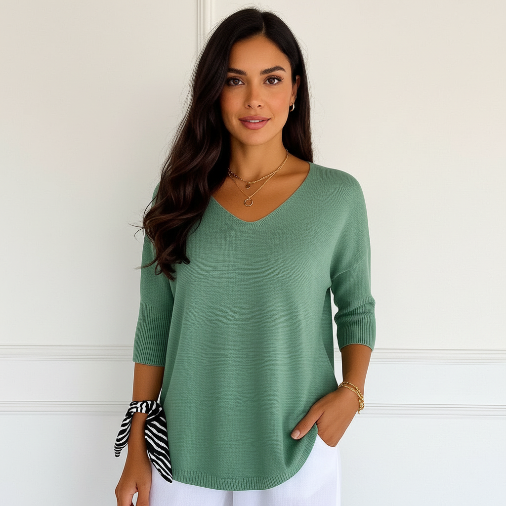 Fine-knit women’s sweater with V-neck – Esther