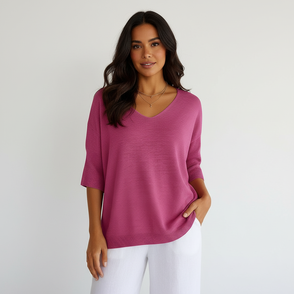 Fine-knit women’s sweater with V-neck – Esther