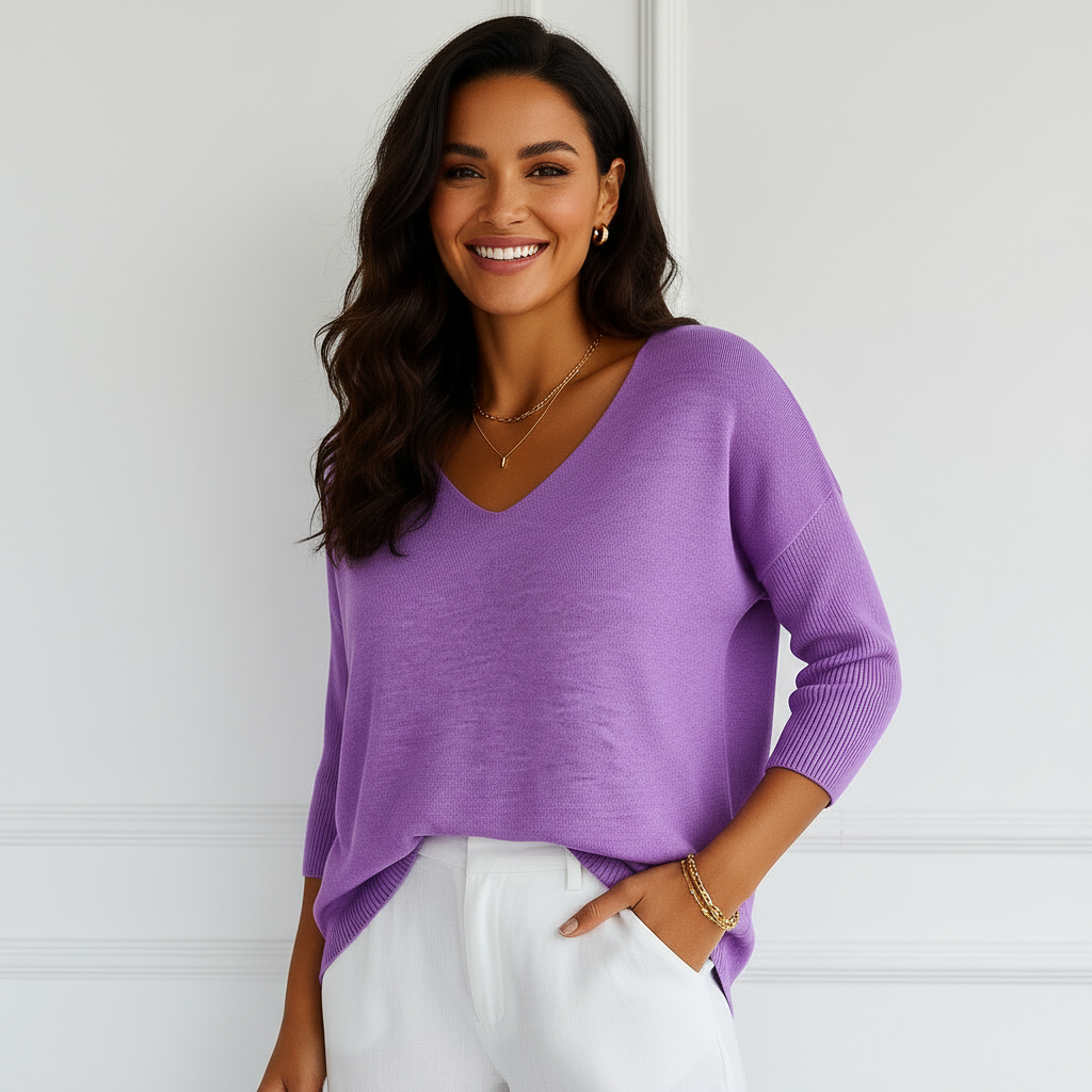 Fine-knit women’s sweater with V-neck – Esther