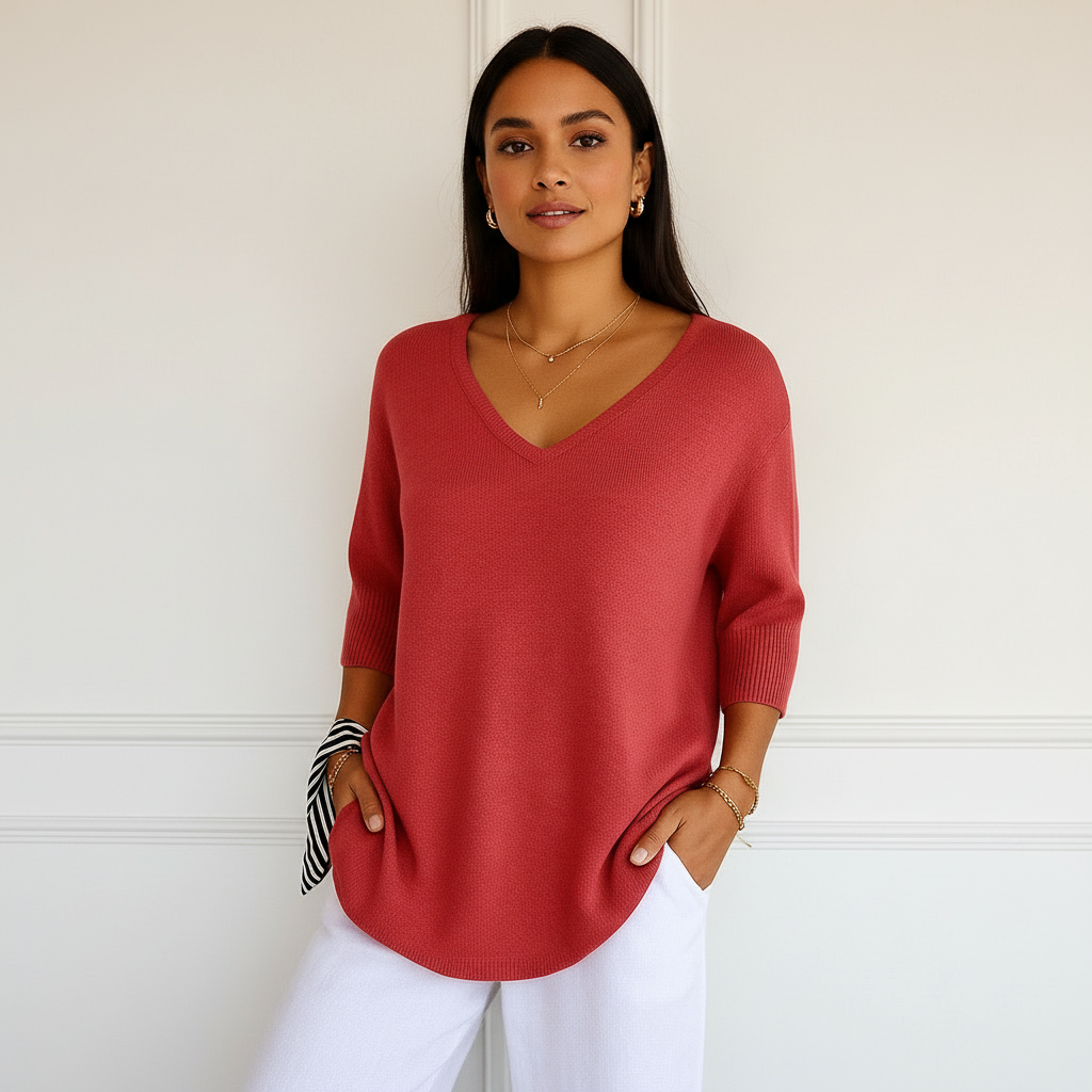 Fine-knit women’s sweater with V-neck – Esther