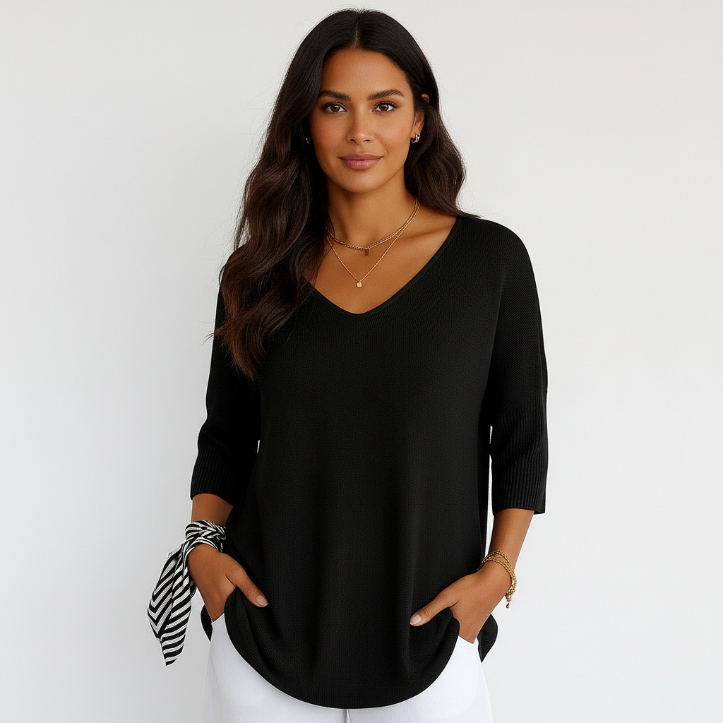 Fine-knit women’s sweater with V-neck – Esther