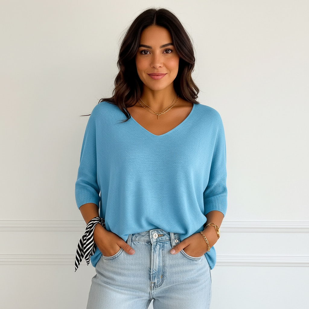 Fine-knit women’s sweater with V-neck – Esther