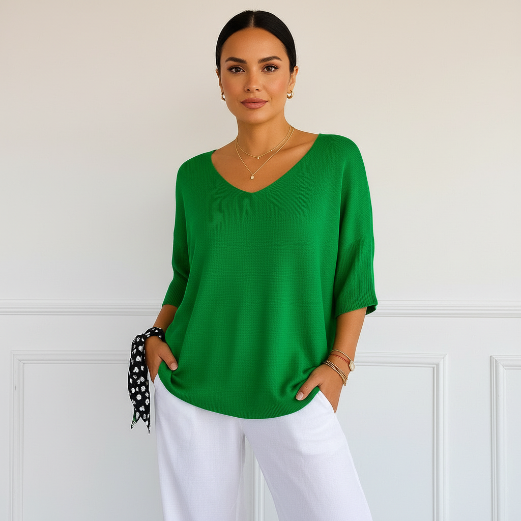 Fine-knit women’s sweater with V-neck – Esther