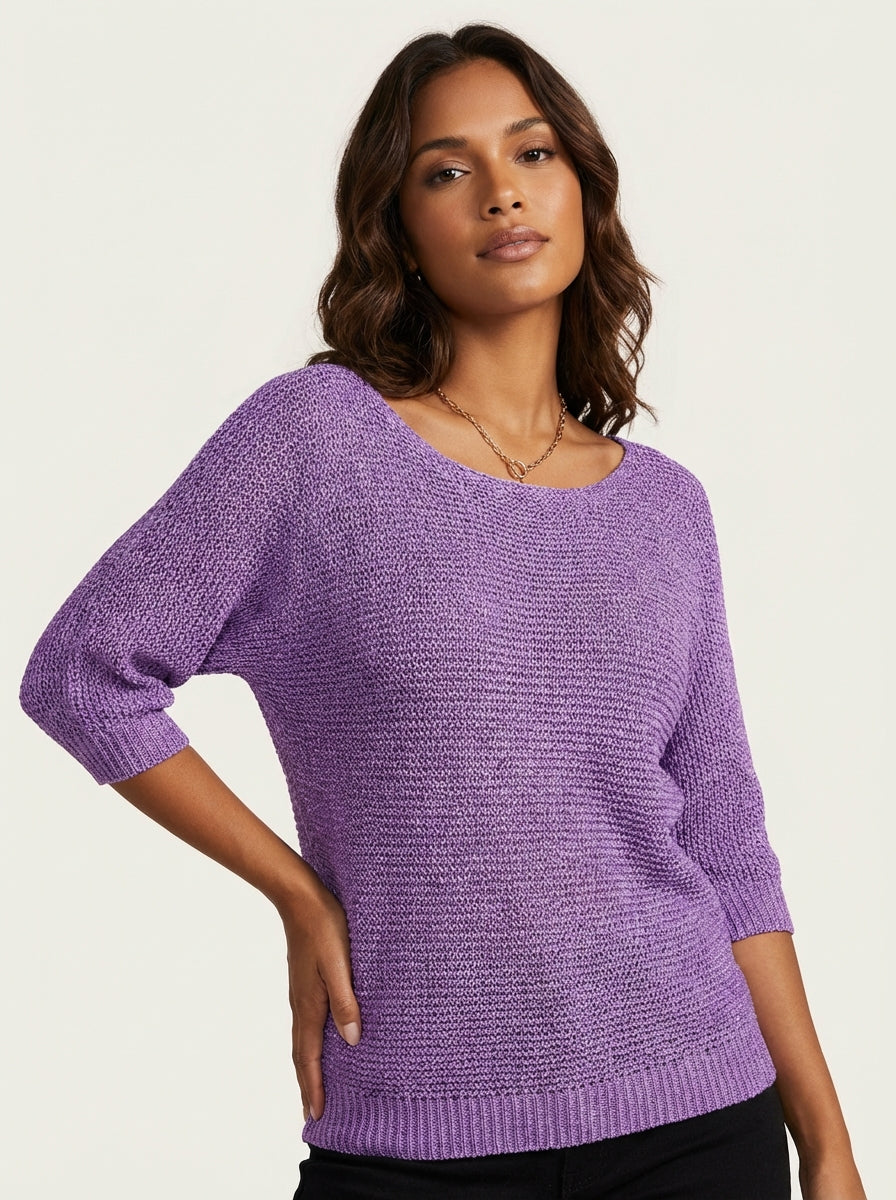 Fijngebreide dames trui met vleermuismouwen en boothals – Marilou