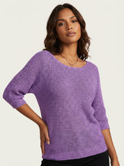 Fijngebreide dames trui met vleermuismouwen en boothals – Marilou