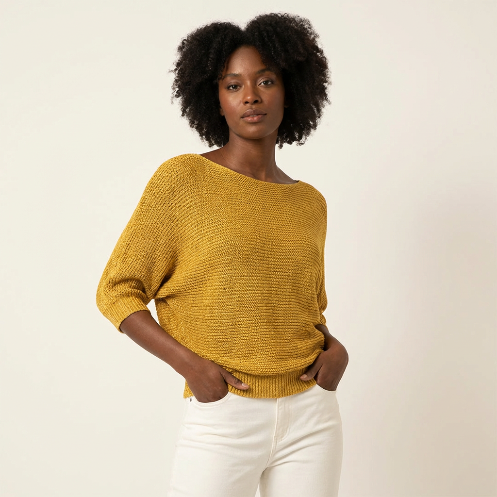 Fijngebreide dames trui met vleermuismouwen en boothals – Marilou