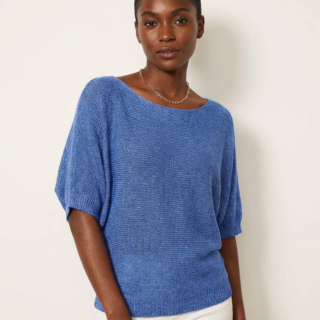 Fijngebreide dames trui met vleermuismouwen en boothals – Marilou