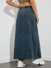 Flatterende denim maxi rok met elastische taille – Arielle