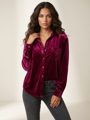 Fluwelen dames blouse met knoopsluiting - Elara