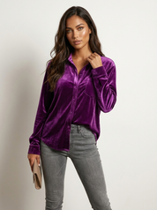 Fluwelen dames blouse met knoopsluiting - Elara