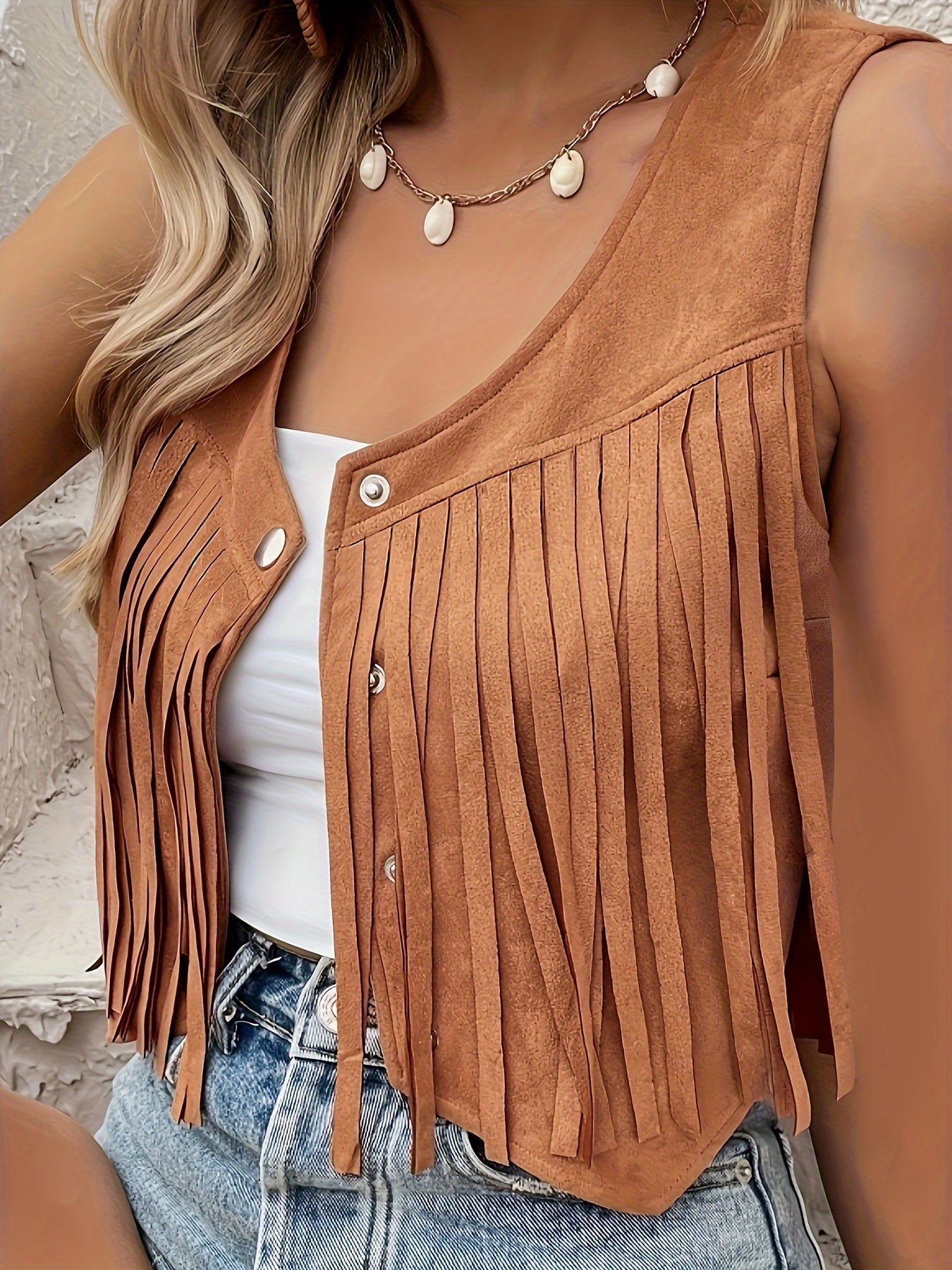 Fringe bohemian dames gilet – Elara