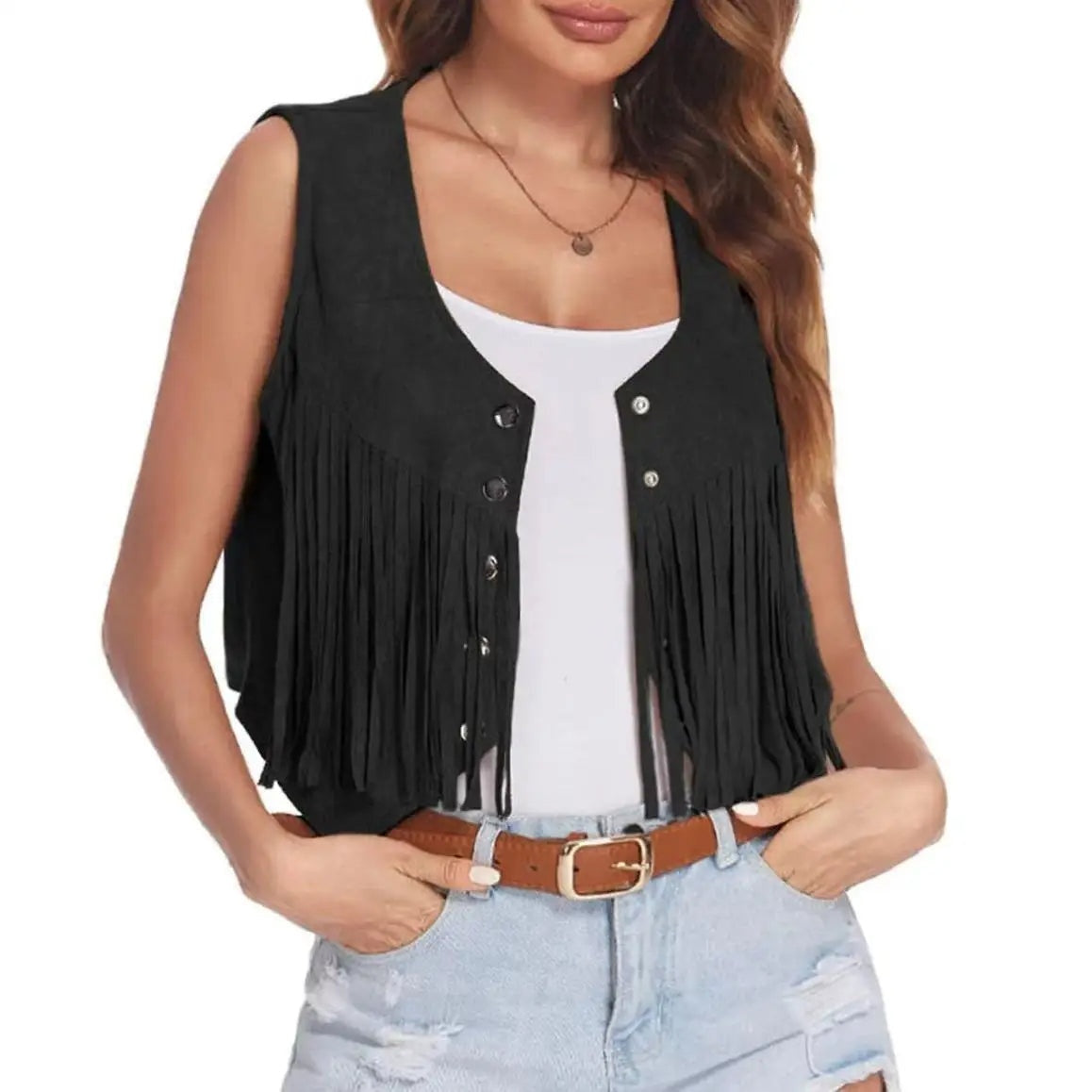 Fringe bohemian dames gilet – Elara