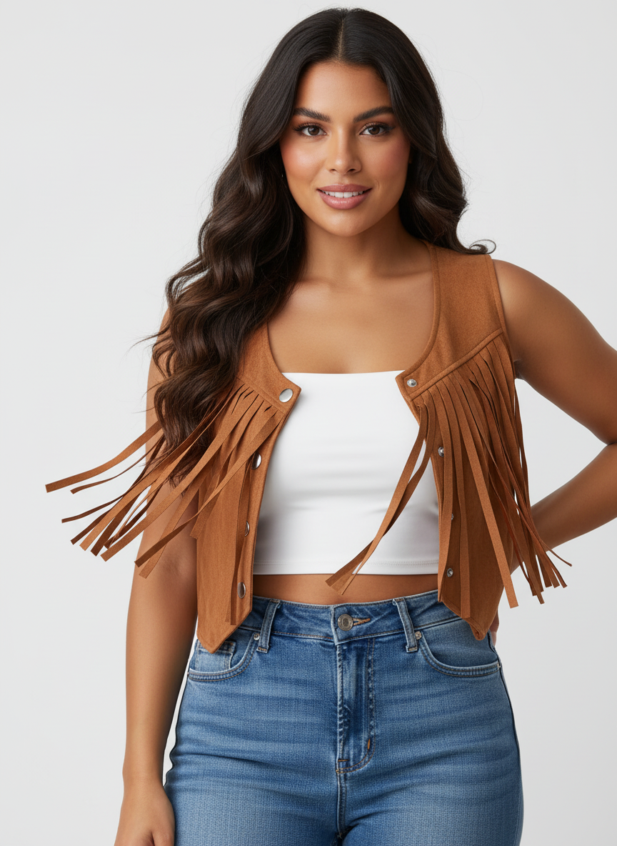 Fringe bohemian dames gilet – Elara