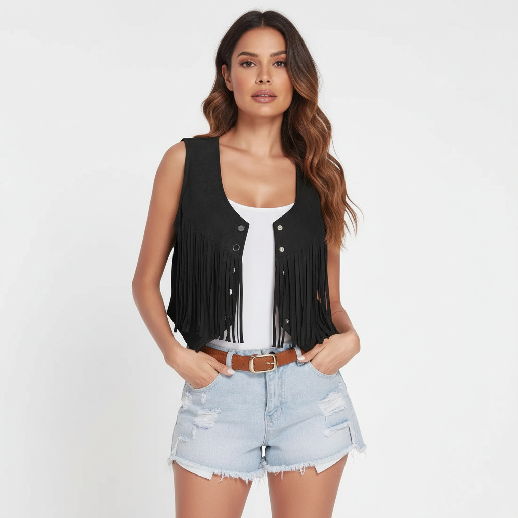Fringe bohemian dames gilet – Elara