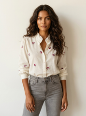 Geborduurde blouse met ruches - Fleur