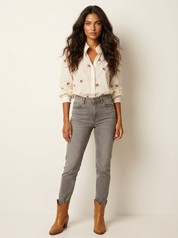 Geborduurde blouse met ruches - Fleur