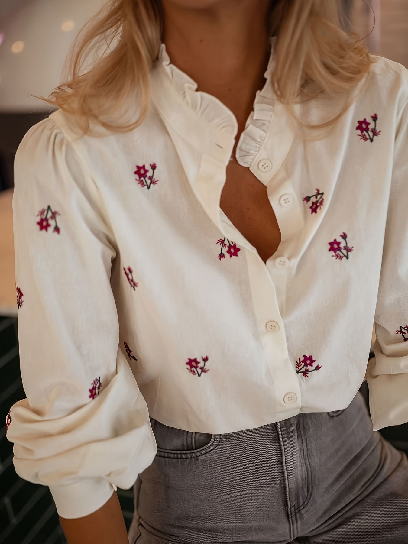 Geborduurde blouse met ruches - Fleur