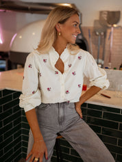Geborduurde blouse met ruches - Fleur