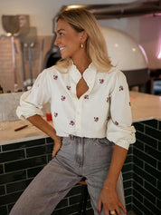 Geborduurde blouse met ruches - Fleur