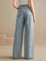 Geborduurde wide leg dames jeans – Flora