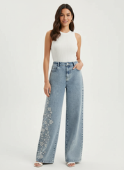 Geborduurde wide leg dames jeans – Flora