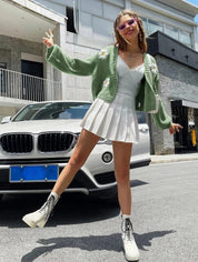 Gebreid dames vest met bloemen – Lies