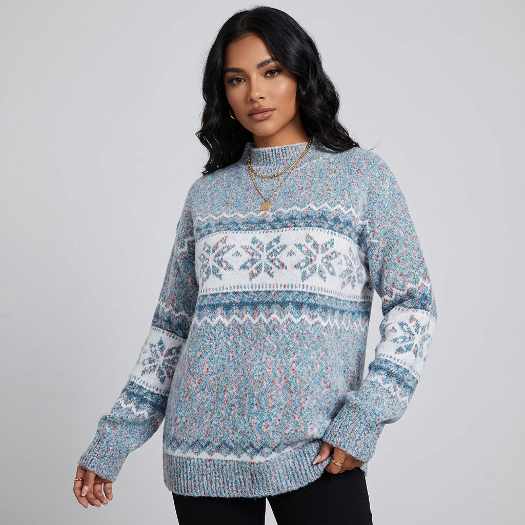 Gebreide Noorse damestrui met patroon en zachte structuur