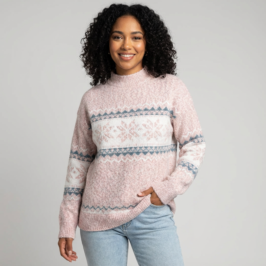 Gebreide Noorse damestrui met patroon en zachte structuur