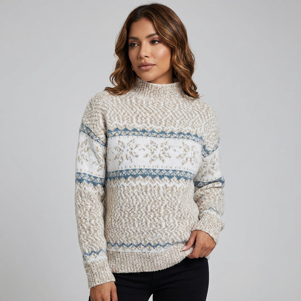 Gebreide Noorse damestrui met patroon en zachte structuur