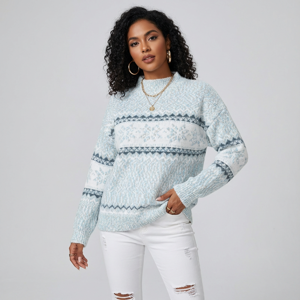 Gebreide Noorse damestrui met patroon en zachte structuur