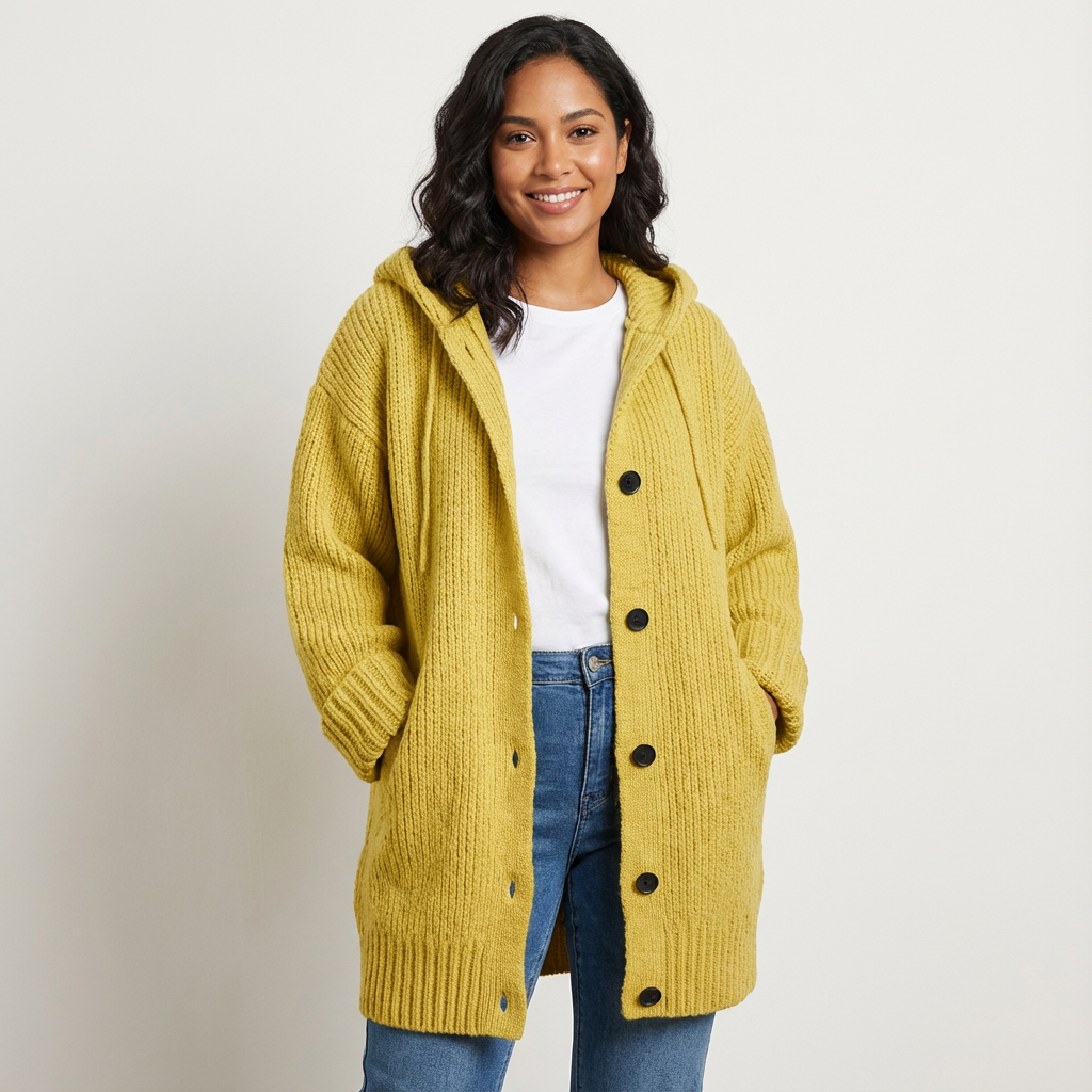 Gebreide Dames Hooded Cardigan Met Knopen