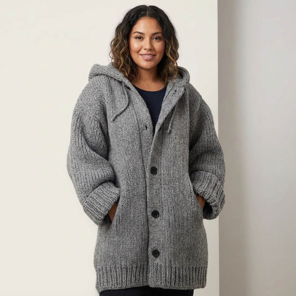 Gebreide Dames Hooded Cardigan Met Knopen