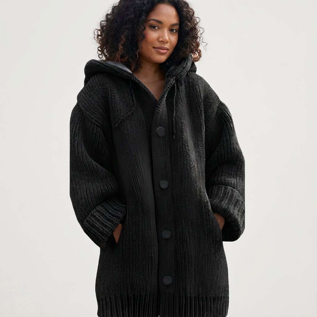 Gebreide Dames Hooded Cardigan Met Knopen