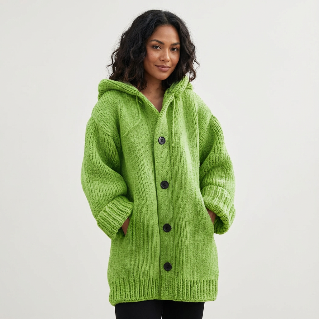 Gebreide Dames Hooded Cardigan Met Knopen