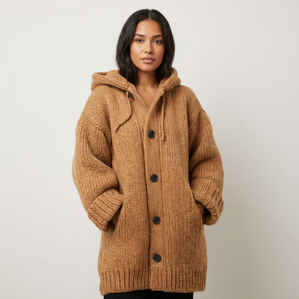 Gebreide Dames Hooded Cardigan Met Knopen