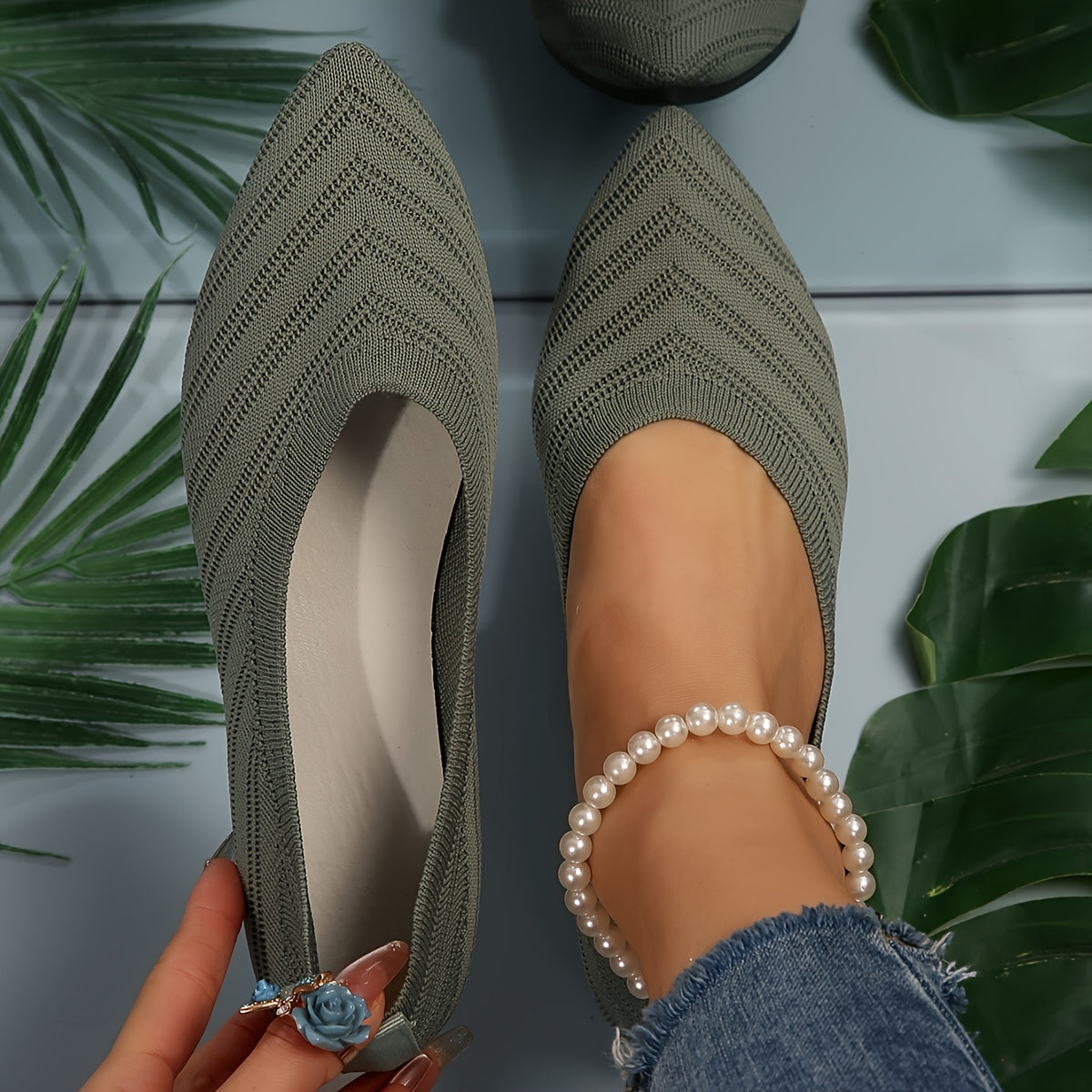 Gebreide ballerina’s met puntige neus - Claire